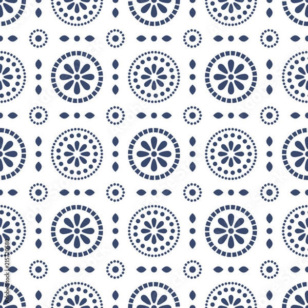 Obraz Floral blue cirles abstract seamless vector pattern.