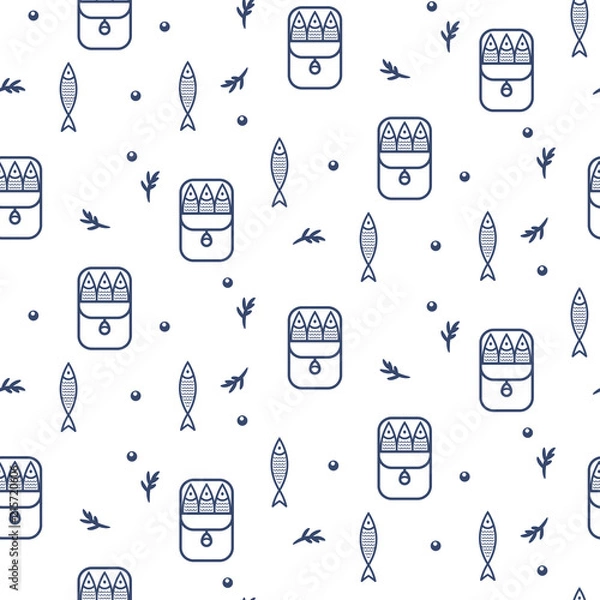 Obraz Canned sprats line icon seamless vector pattern.