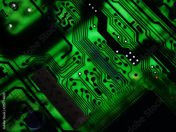 Obraz Backlit green circuit boar PCB