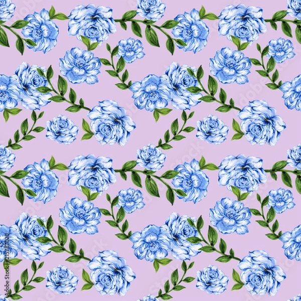 Fototapeta Botanical pattern of green branches and leaves floral Design