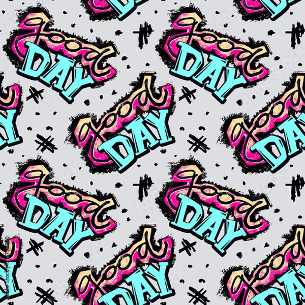 Fototapeta Funky curved lines graffiti seamless hand craft expressive ink hipster pattern