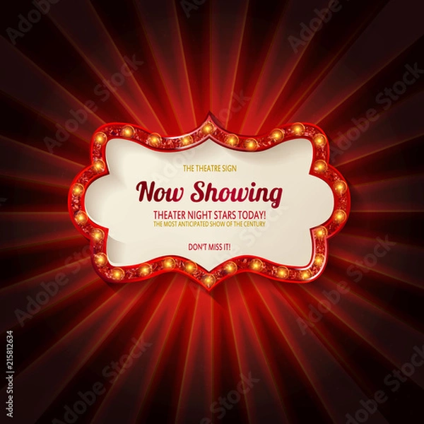 Fototapeta Red frame with light bulbs