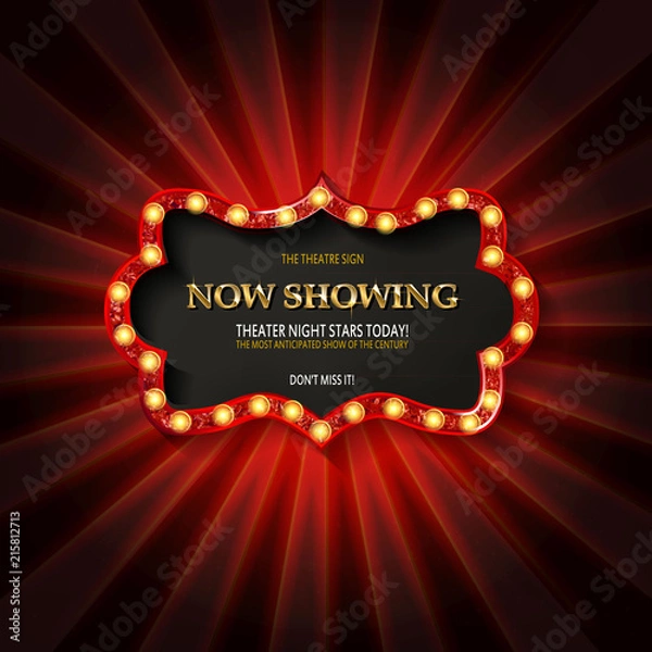 Fototapeta Red frame with light bulbs