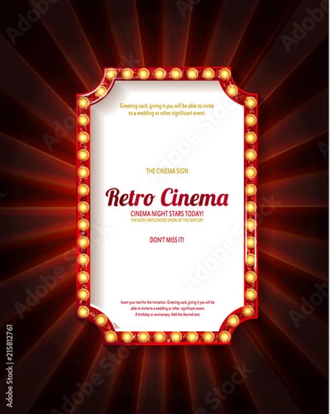 Fototapeta Red frame with light bulbs