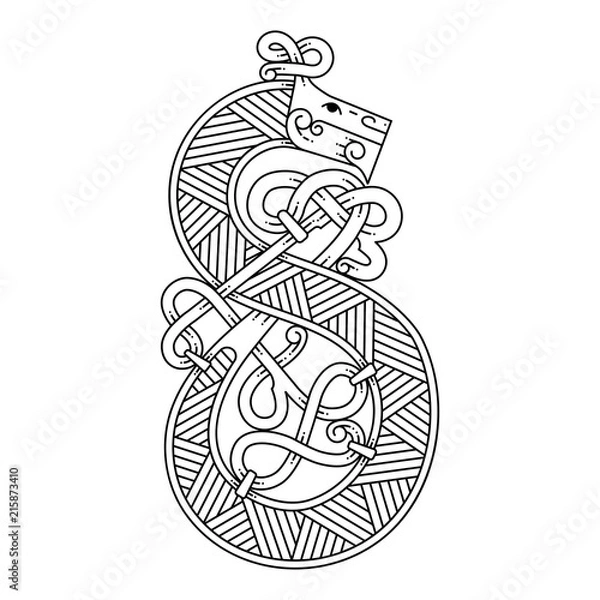 Obraz Monogram in the Celtic style with a dragon.