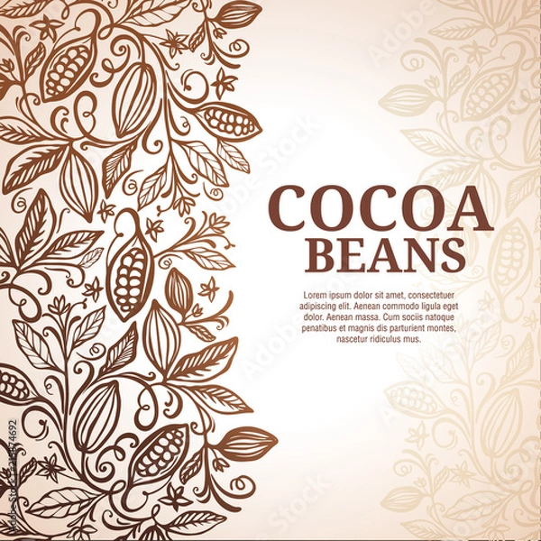 Obraz Cacao beans plant, Vector exotic cacao plants