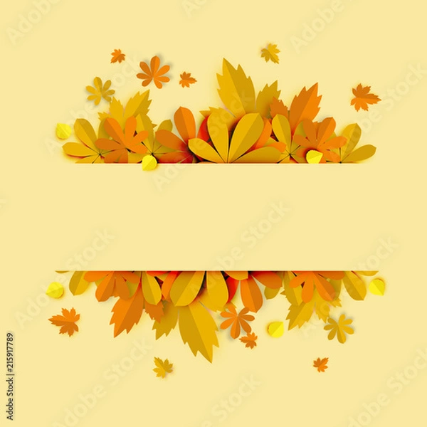 Fototapeta Autumn background with paper art design vector and illustration
