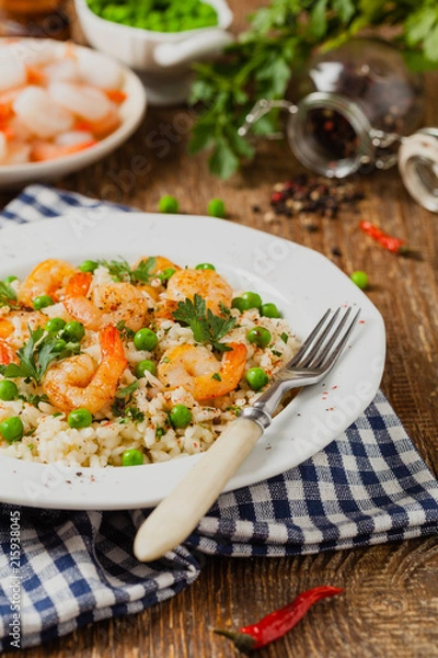 Fototapeta Risotto With Shrimp.