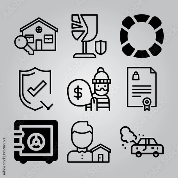 Fototapeta Simple 9 icon set of insurance related [iconsRandom:4] vector icons. Collection Illustration