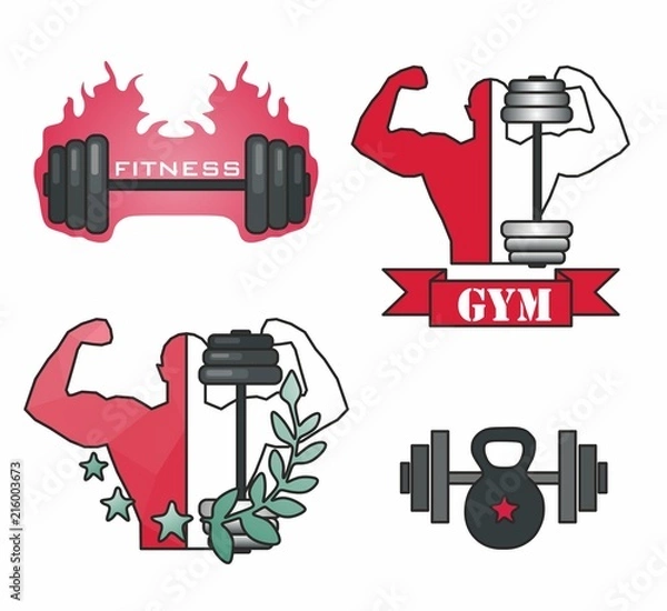 Obraz stylish fashionable modern creative icons for fitness. Weight, bar, strongman vector. Logos for fitness. Healthy lifestyle logo. Template for fitness and sports. 