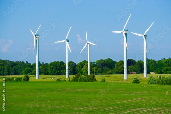 Obraz Windmill type wind electricity generator in the field in Latvia in summer