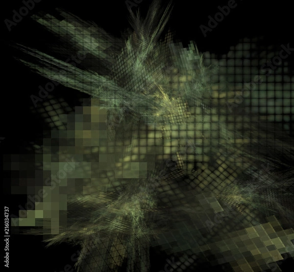 Obraz Camouflage pixel fractal blurred on a black background.
