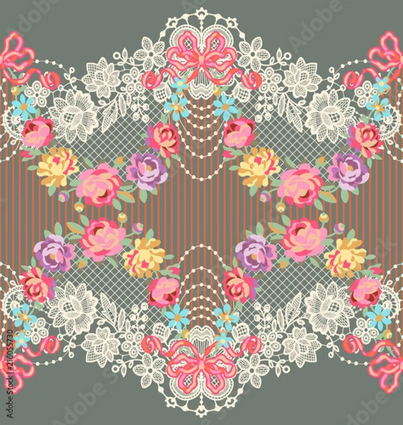Obraz Lace Ribbon Romantic Floral Vector Seamless Pattern