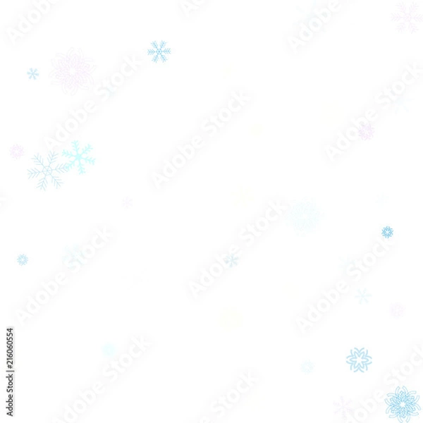 Fototapeta Falling down snow confetti, snowflake vector border. Festive winter, Christmas, New Year sale background. Cold weather, winter storm, scatter texture. Hipster snowfall falling snowflakes cool confetti