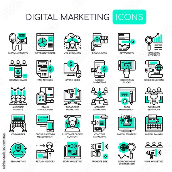 Obraz Digital Marketing , Thin Line and Pixel Perfect Icons.