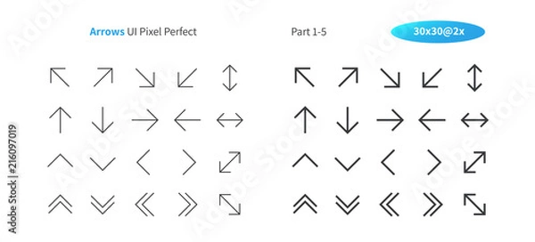 Fototapeta Arrows UI Pixel Perfect Dobrze wykonany wektor Cienka linia i jednolite ikony 30 2x siatka dla grafiki internetowej i aplikacji. Prosty minimalny piktogram, część 1-5