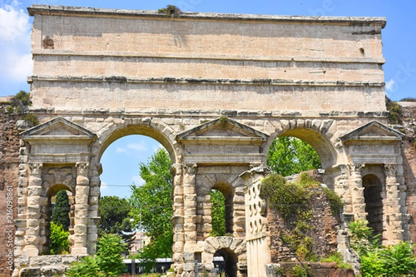 Obraz Rome, Porta Maggiore with the ancient aqueduct on it. View and detail