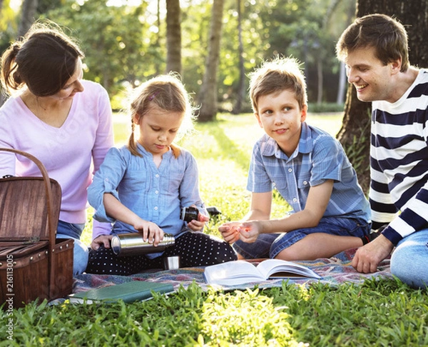 Fototapeta Family having a picnic in the park