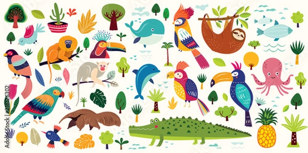 Fototapeta Śmieszne i słodkie zwierzęta i ptaki Brazylii