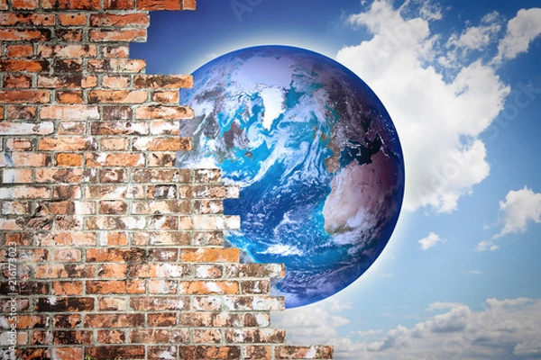 Obraz Through a cracked wall you can see the world - freedom concept image