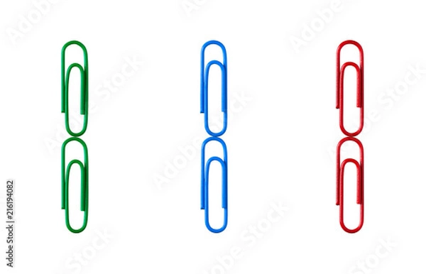 Fototapeta Multi-colored figures from paper clips isolated on white background. One.