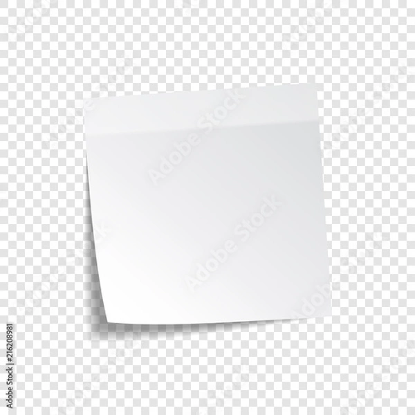Fototapeta Sticky paper note with tape and shadow isolated on transparent background. Blank.