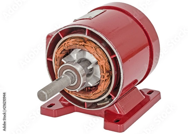 Fototapeta Disassembled of electric motor, isolated on white background