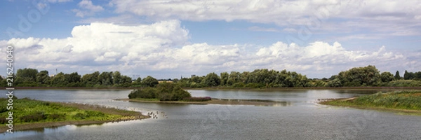 Obraz Beautiful panoramaview on the Oude Maas and Groenlanden in the polder landscape of the Ooijpolder. Part of the nature reserve Gelderse Poort near Nijmegen and river Waal, province Gelderland, NL