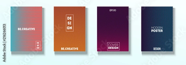 Fototapeta Minimal Covers, Vector Hipster Abstract Brands Design. Magenta, Cyan, Yellow Corporate Identity Blend Tech Halftones. Business Minimal Covers, Cool Retro Ad Music Party Poster Bright Gradient Stripes.
