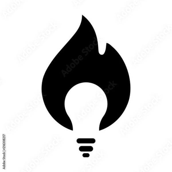 Obraz Hot idea vector icon.Light Bulb in fire. Lamp black vector icon. Bulb logo.