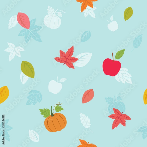 Fototapeta Autumn seamless pattern blue