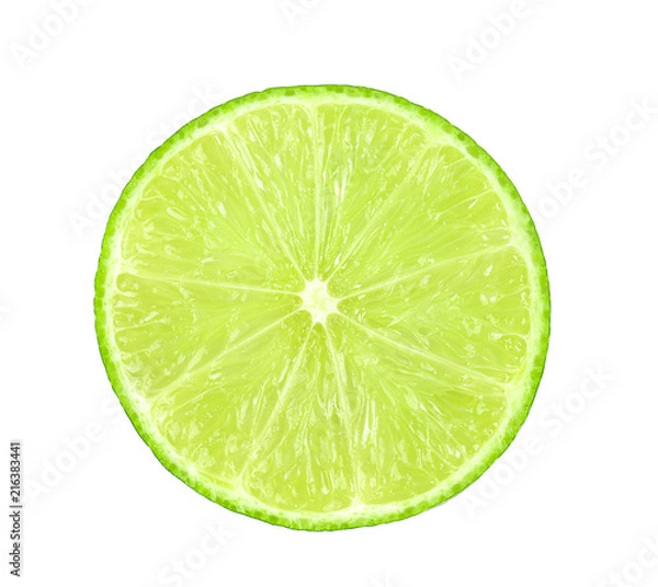 Fototapeta Juicy slice of lime isolated on white, with clipping path
