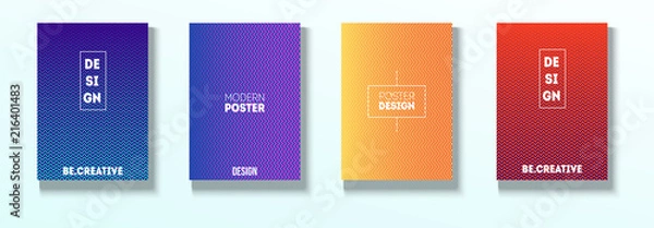 Fototapeta Minimal Covers, Vector Hipster Abstract Brands Design. Magenta, Cyan, Yellow Corporate Identity Blend Tech Halftones. Business Minimal Covers, Cool Retro Ad Music Party Poster Bright Gradient Stripes.