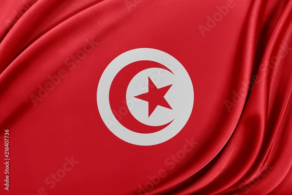 Obraz Tunisia flag with a glossy silk texture.