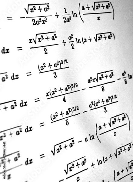 Obraz Large number of mathematical formulas on a white background