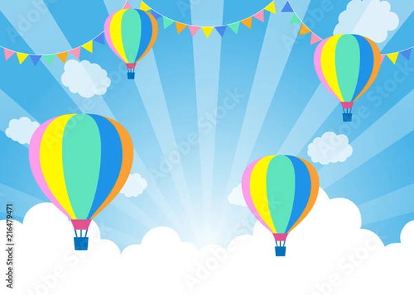 Fototapeta 青空に気球｜背景イラスト