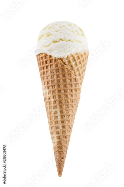 Fototapeta Vanilla ice cream scoop with cone isolated on white background