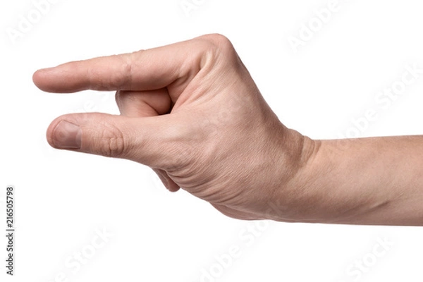 Fototapeta Hand showing a small amount, isolated on white background