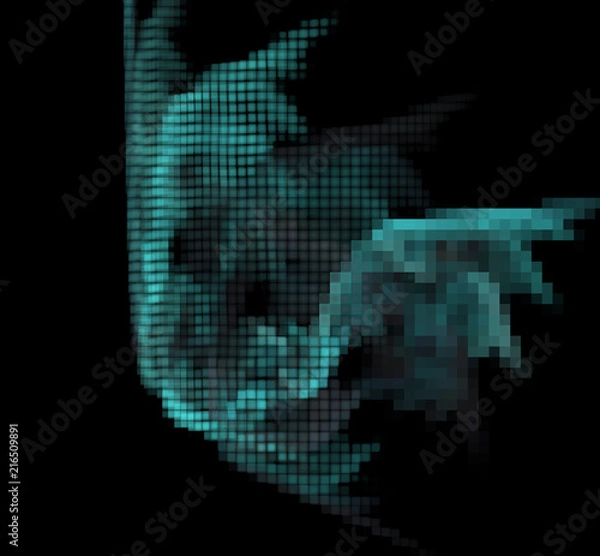 Obraz Blue pixel grid fractal on a black background.