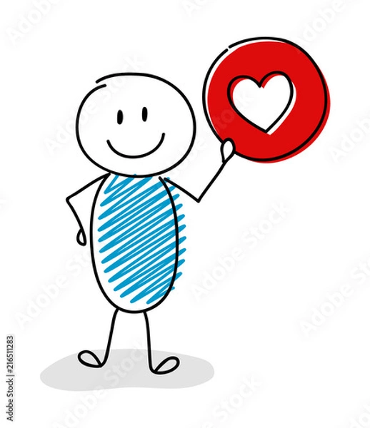 Fototapeta Smiley stickman with heart - love (social media) icon. Vector.