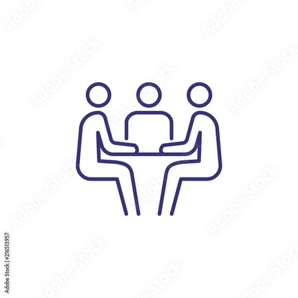 Fototapeta Communication line icon. People sitting at table. Business meeting concept. Can be used for topics like job interview, negotiation, conference