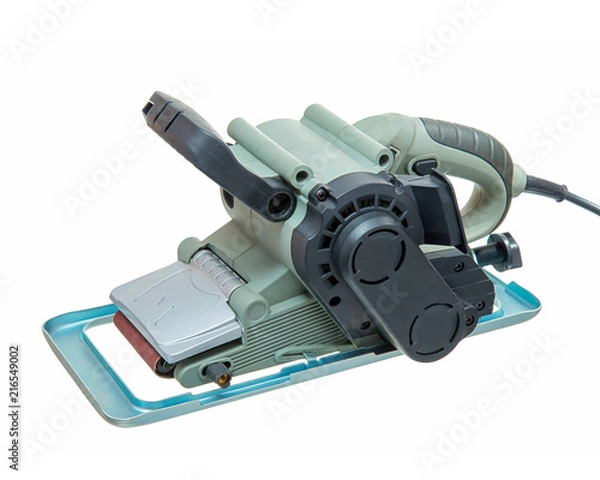 Fototapeta Vibro-grinder for repair and construction with belt-driven abrasive material, power tools, Power Tools for Construction and Repair, grinding tool isolated on white background