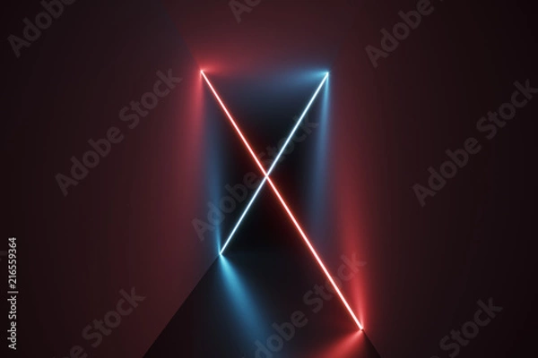 Fototapeta Glowing neon lights, abstract psychedelic background, bright colors. 3d rendering