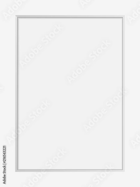Fototapeta Vector realistic white photo frame  mock up. 3d vertical empty wall picture frame or passepartout mockup illustration for your design. Poster template for your photo or diploma