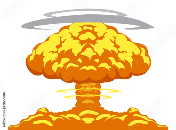 Obraz Atomic bomb explosion against white background