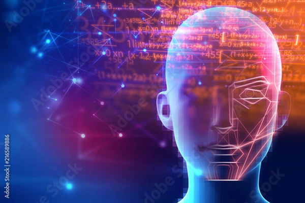 Obraz graphic face on abstract technology background