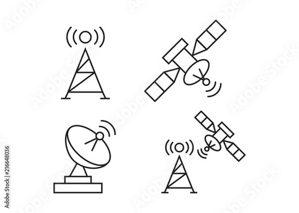 Fototapeta Satellite communication, wireless satellite, connection satellite technology icons