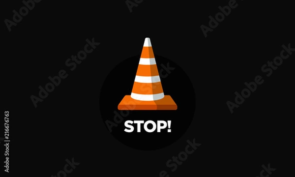 Fototapeta Stop Sign With Traffic Cone Pylon Vector Illustration in Flat Style Design