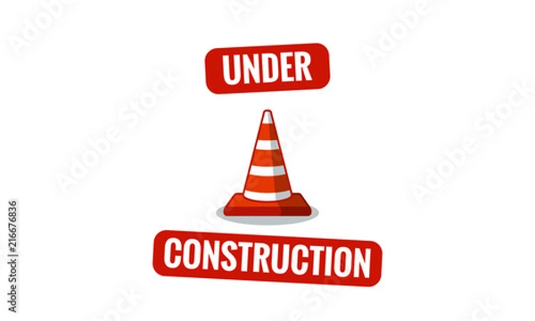Fototapeta Under Construction Sign With Traffic Cone Pylon Vector Illustration in Flat Style Design