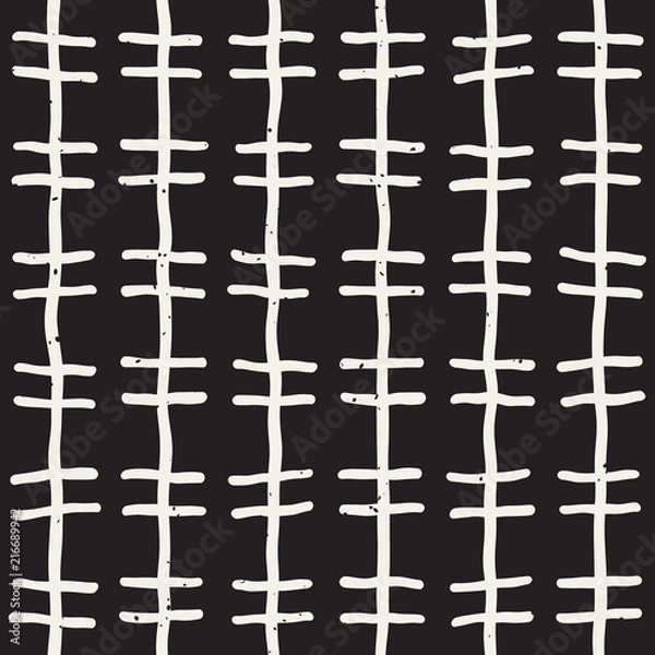 Fototapeta Hand drawn lines seamless grungy pattern. Abstract geometric repeating texture in black and white.